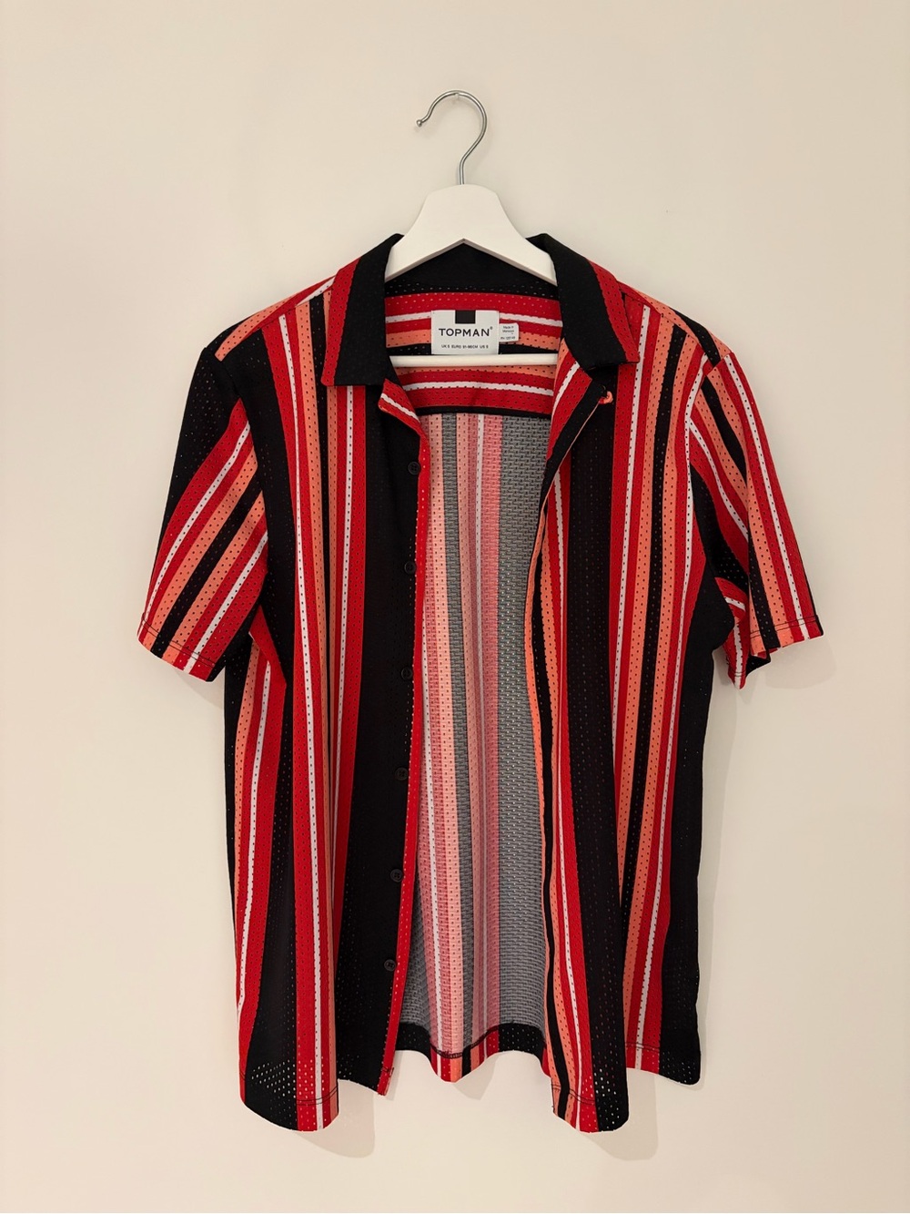 Topman Red & Black Striped Short Sleeve Shirt